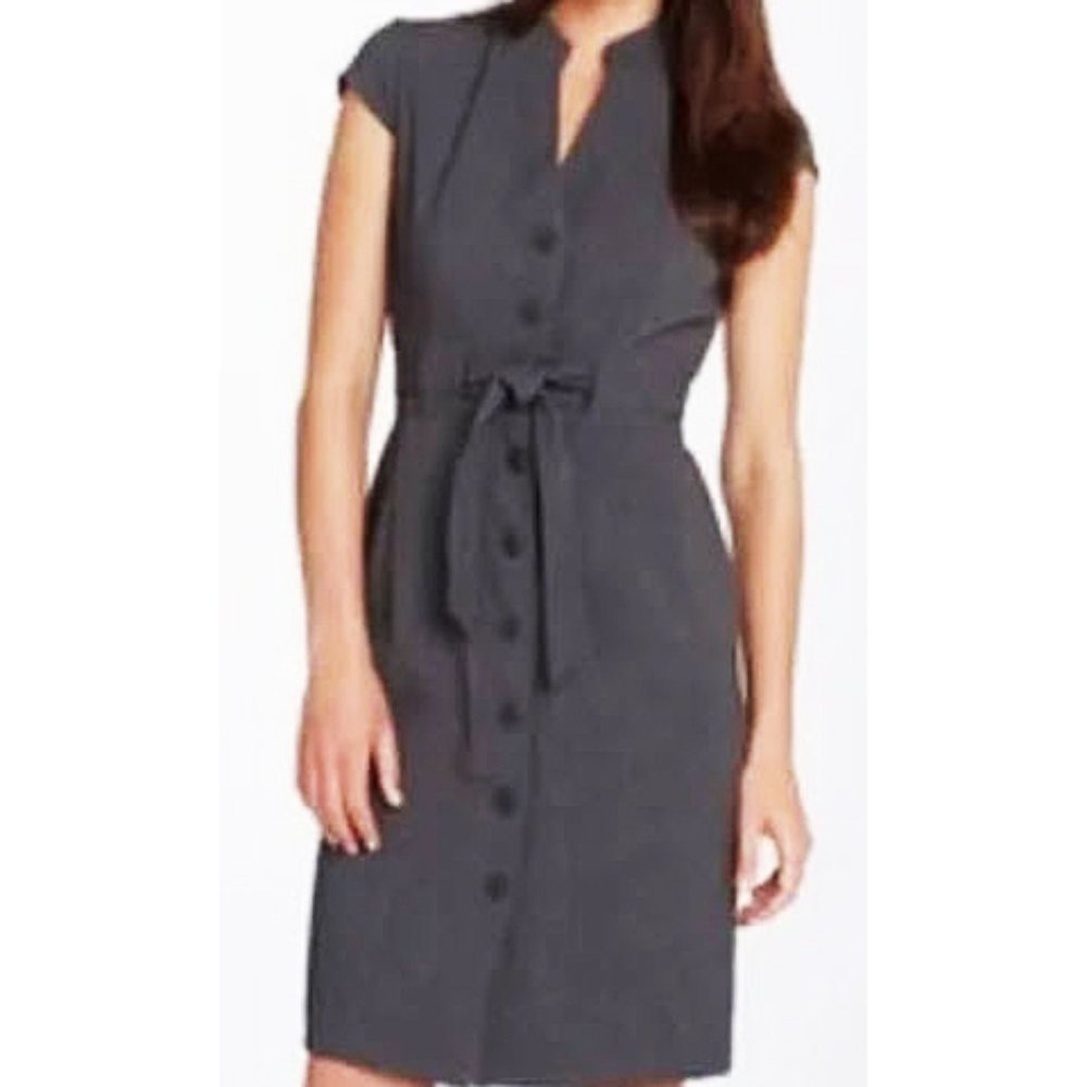 Calvin Klein Dark gray button down belted dress